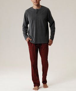 ATLANTIC NMP-394 Пижама мужская Check темно-серый меланж + красный