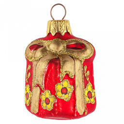 Елочная игрушка фигурка стеклянная Подарок Народные Узоры h6см, ручная художественная роспись, подарочная упаковка (Россия)