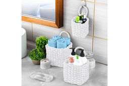 Набор 3 плетеных корзин, 1 корзинка 13*13*20см, 1 корзинка 16*16*23см, 1 корзинка 19*19*26см, белый