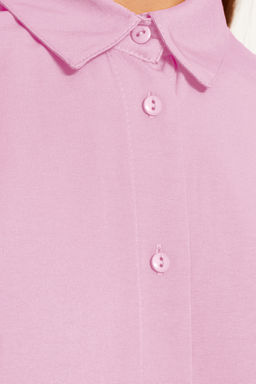 Pembe Pamuklu Oversize Genis Kal?p Dokuma Gomlek TWOSS22GO0669