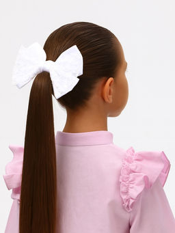 Цена за 6 шт. Бант для волос на резинке «Школьница стиль», классика кружево, 12 см, белый