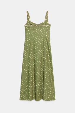 VESTIDO MIDI LUNARES CON LINO / Multicolor