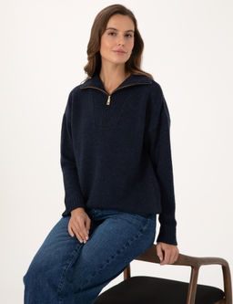 Lacivert Comfort Fit Fermuarl_ Dik Yaka Kazak - Pierre cardin фото 3