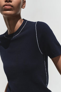 SHORT SLEEVE KNIT TOP WITH PIPING - Zara фото 36