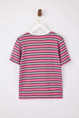 Pembe Cizgili Regular/Normal Kal?p K?sa Kollu Tok %100 Pamuk Vatkal? Orme T-Shirt TWOSS26TS00031