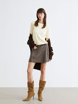 Beli Kemerli Ekose Pileli Mini ?ortlu Etek