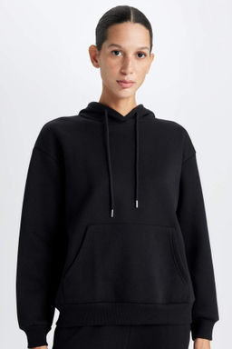 Relax Fit Kapusonlu Kanguru Cepli Kal?n Basic Duz Sweatshirt - Defacto фото 3
