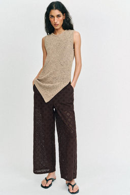 PANTAL?N CULOTTE BORDADOS PERFORADOS / Marr?n