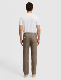 Kahverengi Slim Fit Beli Lastikli %100 Keten Pantolon