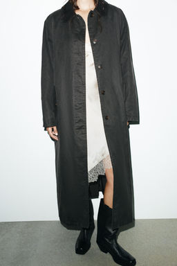 WAXED TRENCH COAT WITH CORDUROY COLLAR - Zara фото 9