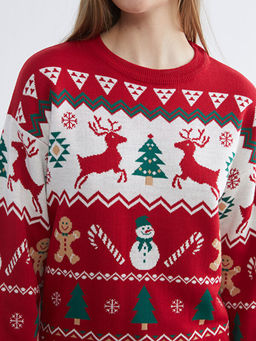 Bisiklet Yaka Y?lba?? Temal? Kad?n Triko Kazak