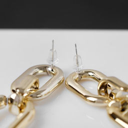Серьги металл Цепь овалы, 3 звена, цвет золото - Queen fair фото 2