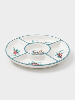 Менажница новогодняя Доляна «Зимний вечер», 5 секций, 25.5×3.1 см, доломит, белая