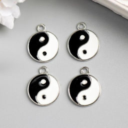 Цена за 2 шт. Декор для творчества металл, эмаль «Инь-ян», серебро, 2.2×1.8 см