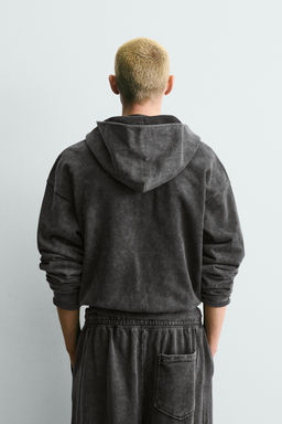SUDADERA LAVADA CREMALLERA CAPUCHA / Antracita oscuro - Zara фото 3