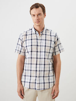 Regular Fit K?sa Kollu Ekose Poplin Erkek G?mlek