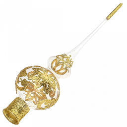 Елочная игрушка верхушка стеклянная Золотой цветок, ручная художественная роспись, подарочная упаковка (Россия) - Домашняя Мода фото 3