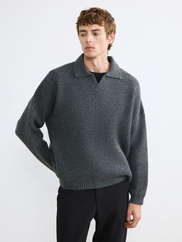 Polo Yaka Fitilli Erkek Triko Kazak