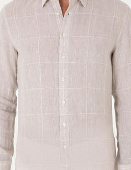 Bej Regular Fit Kareli %100 Keten G_mlek