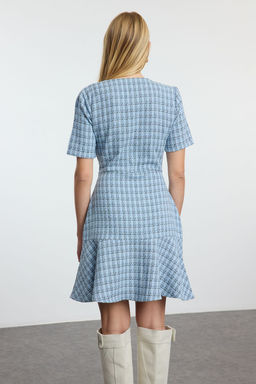 Indigo Etegi Belden Ac?lan Bisiklet Yaka Mini Tuvit Dokuma Elbise TWOAW25EL00280