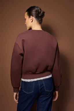 Teen Tas Regular Dantel Detayl? Slogan Nak?sl? Kal?n Ici Polarl? Orme Sweatshirt TWOAW26SW00153 - Trendyolmilla фото 12