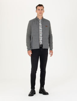 Gri Melanj Slim Fit Fermuarl_ Triko H_rka