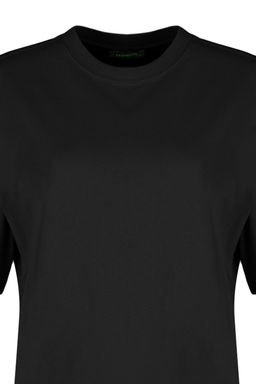 Siyah %100 Kal?n Pamuklu Premium Oversize/Genis Kal?p Bisiklet Yaka Orme T-Shirt TWOSS23TS00040