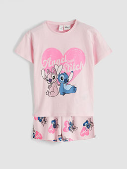 Stitch ve Angel Bask?l? K?z ?ocuk Ti??rt ve ?ort