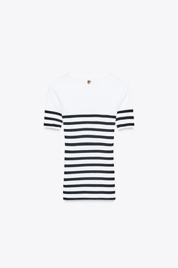 ZARA STRIPED BROOCH T-SHIRT  фото 11