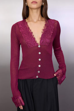 TRENDYOLMILLA Siyah Yaka Dantel Detayl? V Yaka Triko H?rka TWOSS25HI00009 фото 7