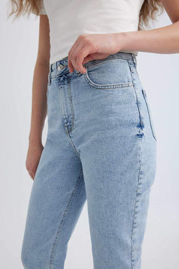 Джинсовые брюки прямого кроя Mary Vintage длиной до щиколотки с высокой талией и потертостями - Defacto фото 6