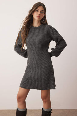 Antrasit A-line Mini Triko Yumusak Dokulu Elbise TWOAW26EL00051 - Trendyolmilla фото 2