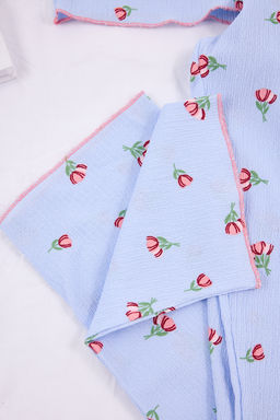 Mavi Cicekli Dantel Detayl? Burumcuk Dokulu Orme Pijama Tak?m? THMSS26PT00011 - Trendyolmilla фото 13