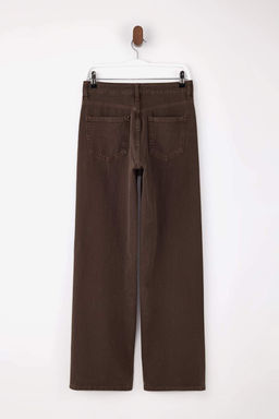 Kahverengi %100 Pamuk Y?kama Efekli Normal Bel Wide Leg Jeans TWOSS26JE00058 - Trendyolmilla фото 2