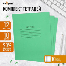 Набор тетрадей «Зелёная обложка» 10 штук, 12 листов в клетку, плотность 60 г/м²