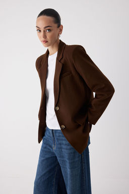 Wardrobe Essentials Kahverengi Kase Dokuma Ozel Koleksiyon Rahat Kal?p Blazer Ceket | TWOAW26BC00005