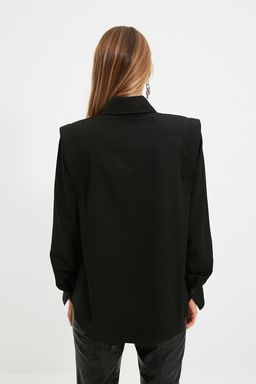 X Sagaza Studio Siyah Buzgu Detayl? Dokuma Poplin Gomlek TPRAW22GO1191