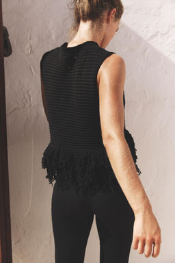 CHECK KNIT TOP WITH FRINGING - Zara фото 3