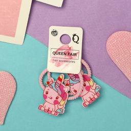 Цена за 6 шт. Резинка для волос Крошка глянец (набор 2 шт) единорожка весёлый, 3 см, розовый - Queen fair фото 2