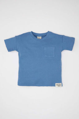 Вафельная футболка с короткими рукавами и круглым вырезом для маленьких мальчиков