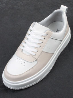 03-YJ425-1 WHITE/BEIGE Полуботинки спортивные женские (натуральная кожа) - Фабричный китай фото 4