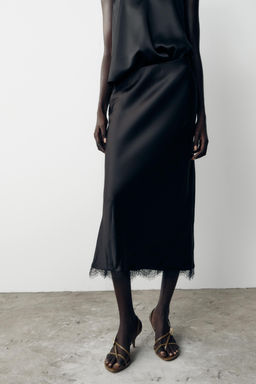 SATIN MIDI LACE SKIRT - Zara фото 7