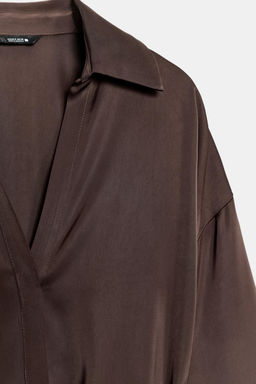 BLUSA SATINADA CINTUR?N / Marr?n - Zara фото 7