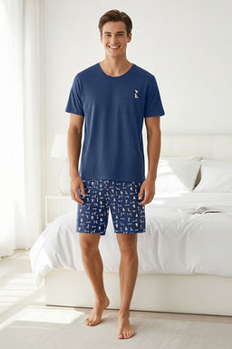 _ndigo Regular Fit K_pek Desenli _rme _ortlu Pijama Tak_m_ THMSS21PT0324