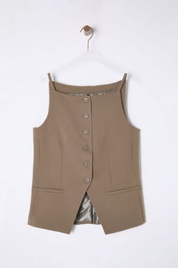 Bej Regular Boy Ask?l? Fitted Dokuma Yelek TWOSS25YE00010