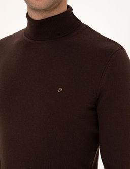 Koyu Kahverengi Slim Fit Bal_k__ Yaka Basic Triko Kazak