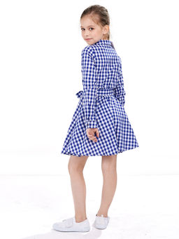 Платье из набивного хлопка с пояском UD 3736 син круп клетка - Mini maxi фото 3