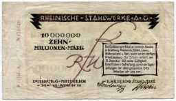 10000000 марок 1923 года Германия  Нотгельд (Дуйсбург)