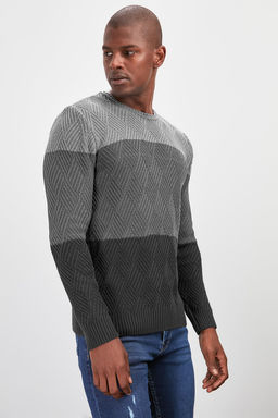 TRENDYOL MAN Indigo Regular Bisiklet Yaka Renk Bloklu Kazak TMNAW20LS0026 - Trendyolmilla фото 16