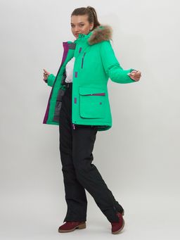 Куртка спортивная женская зимняя с мехом салатового цвета 551777Sl - SkiingBird фото 13